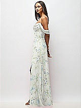 Side View Thumbnail - Bleu Garden Chiffon Corset Maxi Dress with Removable Off-the-Shoulder Swags