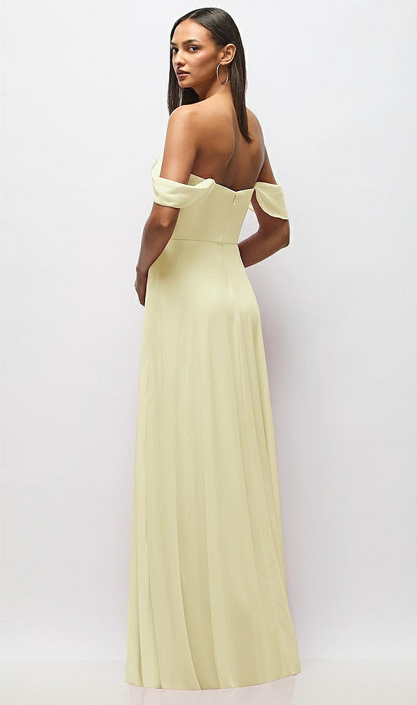Back View - Butter Yellow Chiffon Corset Maxi Dress with Removable Off-the-Shoulder Swags