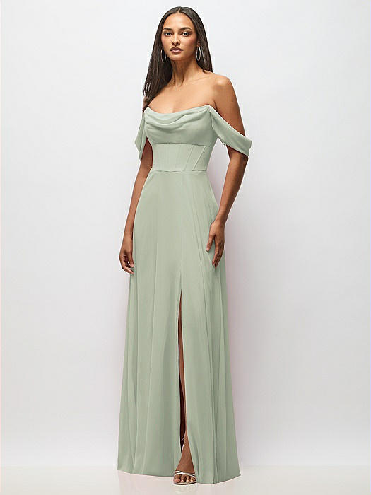 Chiffon Corset Maxi Dress with Removable Off-the-Shoulder Swags