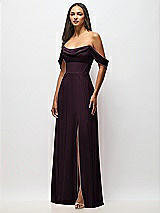 Front View Thumbnail - Deep Plum Chiffon Corset Maxi Dress with Removable Off-the-Shoulder Swags