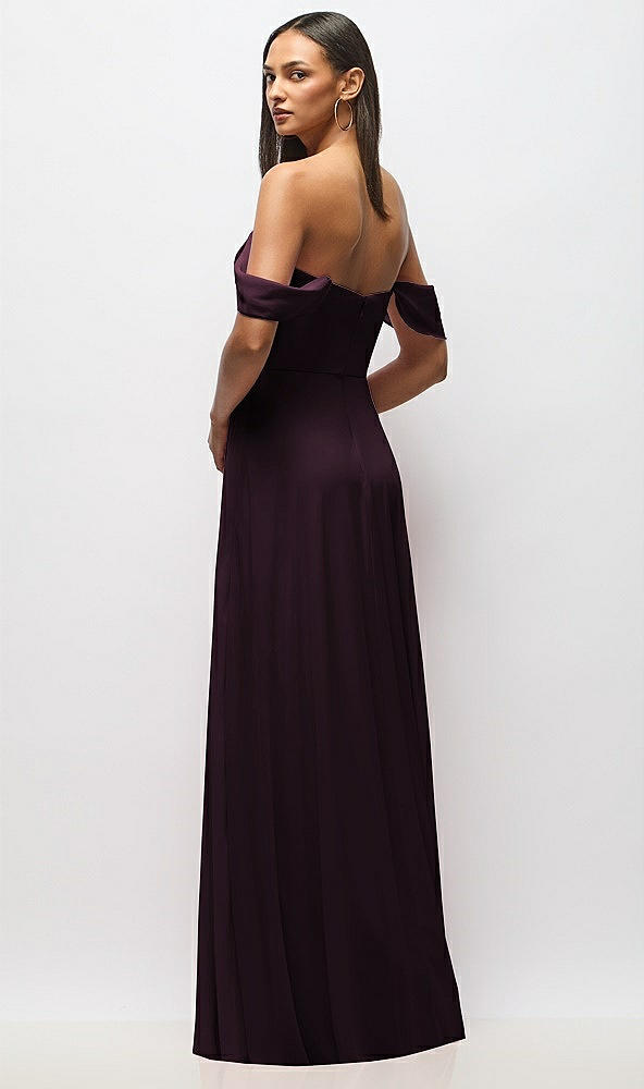 Back View - Deep Plum Chiffon Corset Maxi Dress with Removable Off-the-Shoulder Swags