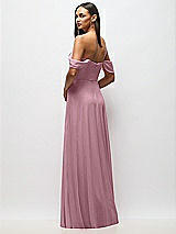 Rear View Thumbnail - Dusty Pink Chiffon Corset Maxi Dress with Removable Off-the-Shoulder Swags