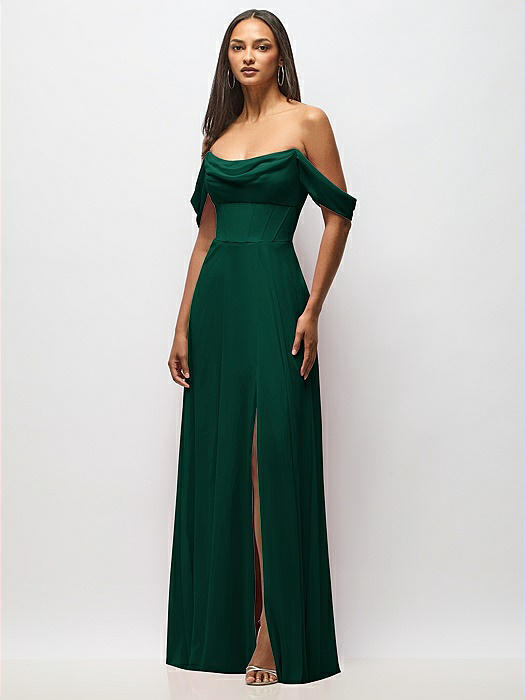Chiffon Corset Maxi Dress with Removable Off-the-Shoulder Swags