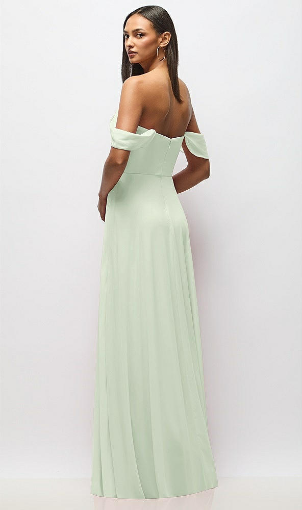 Back View - Mint Green Chiffon Corset Maxi Dress with Removable Off-the-Shoulder Swags