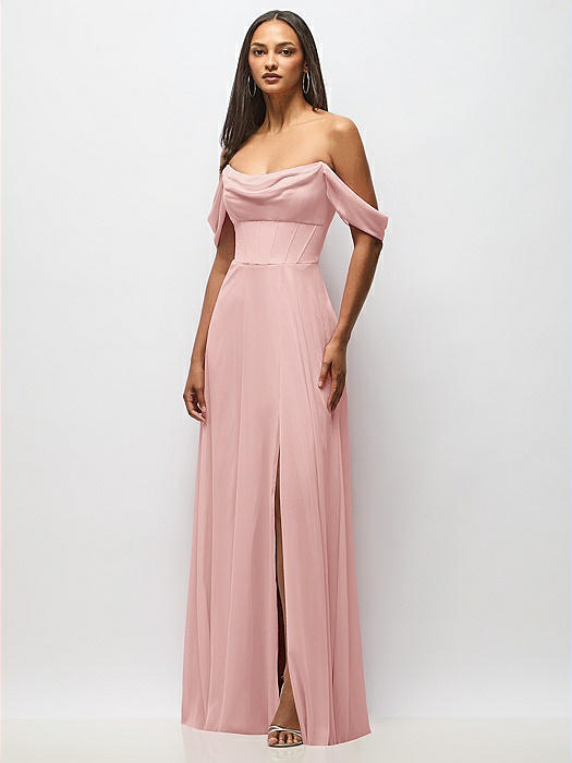 Chiffon Corset Maxi Dress with Removable Off-the-Shoulder Swags