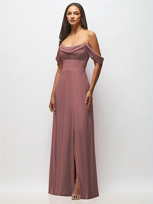 Chiffon Corset Maxi Dress with Removable Off-the-Shoulder Swags