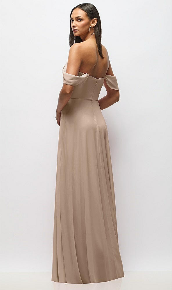 Back View - Topaz Chiffon Corset Maxi Dress with Removable Off-the-Shoulder Swags