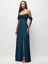 Front View Thumbnail - Atlantic Blue Chiffon Corset Maxi Dress with Removable Off-the-Shoulder Swags