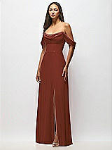 Front View Thumbnail - Auburn Moon Chiffon Corset Maxi Dress with Removable Off-the-Shoulder Swags