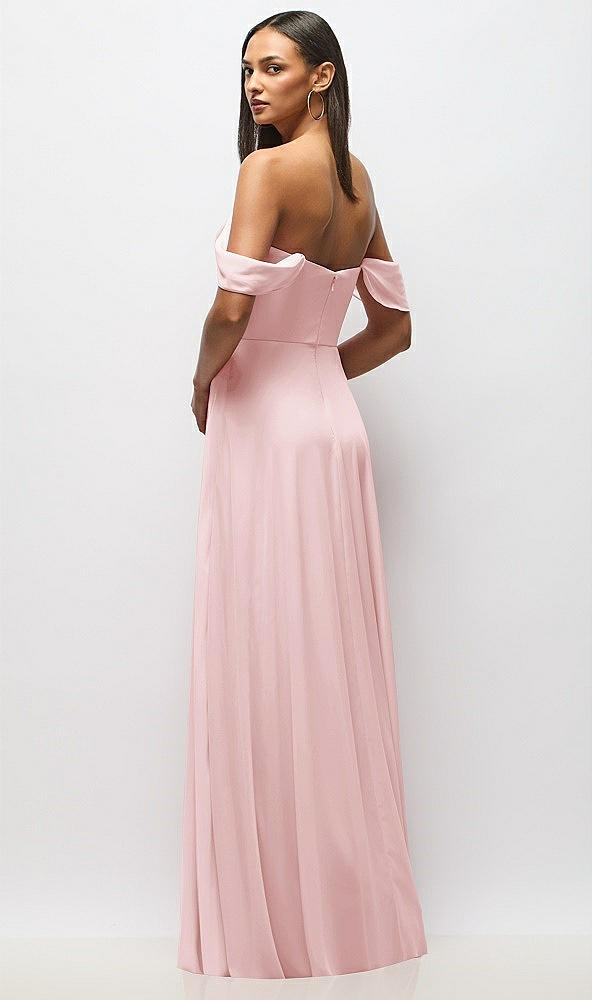 Back View - Ballet Pink Chiffon Corset Maxi Dress with Removable Off-the-Shoulder Swags