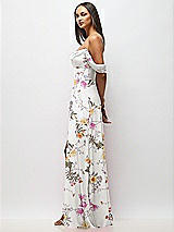 Side View Thumbnail - Butterfly Botanica Ivory Chiffon Corset Maxi Dress with Removable Off-the-Shoulder Swags