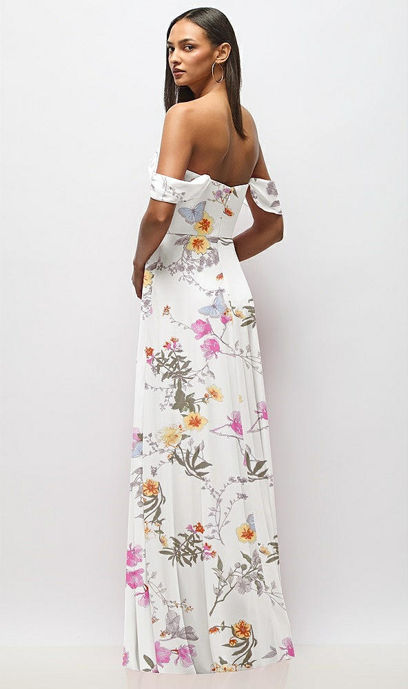 Back View - Butterfly Botanica Ivory Chiffon Corset Maxi Dress with Removable Off-the-Shoulder Swags