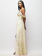 Side View Thumbnail - Butter Yellow Floral Chiffon Corset Maxi Dress with Removable Off-the-Shoulder Swags