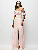 Front View Thumbnail - Blush Chiffon Corset Maxi Dress with Removable Off-the-Shoulder Swags