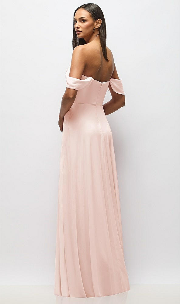 Back View - Blush Chiffon Corset Maxi Dress with Removable Off-the-Shoulder Swags