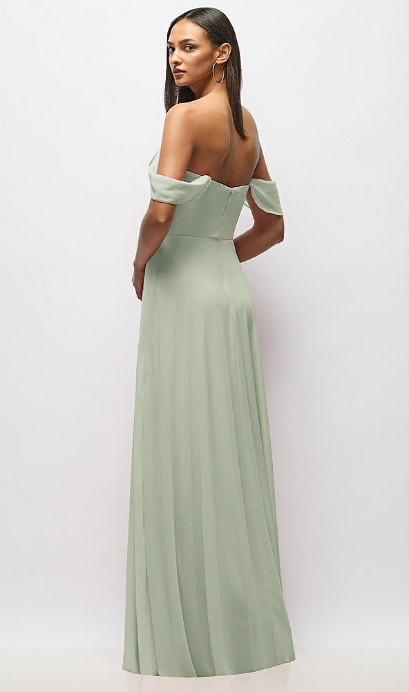 Back View - Celadon Chiffon Corset Maxi Dress with Removable Off-the-Shoulder Swags