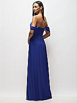 Rear View Thumbnail - Cobalt Blue Chiffon Corset Maxi Dress with Removable Off-the-Shoulder Swags