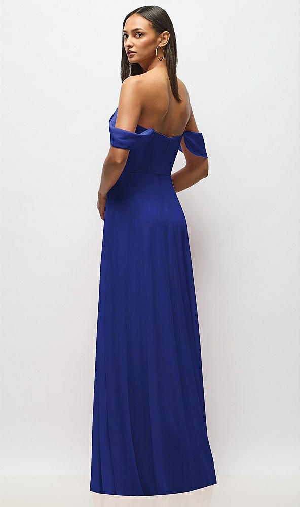 Back View - Cobalt Blue Chiffon Corset Maxi Dress with Removable Off-the-Shoulder Swags