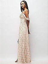 Side View Thumbnail - Coquette Floral Print Chiffon Corset Maxi Dress with Removable Off-the-Shoulder Swags