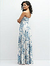Alt View 3 Thumbnail - Cottage Rose Dusk Blue Chiffon Corset Maxi Dress with Removable Off-the-Shoulder Swags