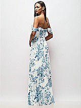 Rear View Thumbnail - Cottage Rose Dusk Blue Chiffon Corset Maxi Dress with Removable Off-the-Shoulder Swags