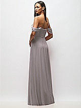 Rear View Thumbnail - Cashmere Gray Chiffon Corset Maxi Dress with Removable Off-the-Shoulder Swags