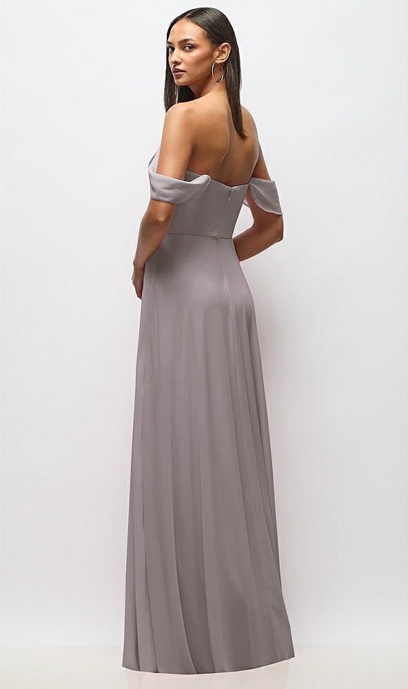 Back View - Cashmere Gray Chiffon Corset Maxi Dress with Removable Off-the-Shoulder Swags