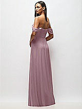 Rear View Thumbnail - Dusty Rose Chiffon Corset Maxi Dress with Removable Off-the-Shoulder Swags