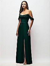 Front View Thumbnail - Evergreen Chiffon Corset Maxi Dress with Removable Off-the-Shoulder Swags