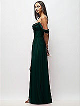 Side View Thumbnail - Evergreen Chiffon Corset Maxi Dress with Removable Off-the-Shoulder Swags