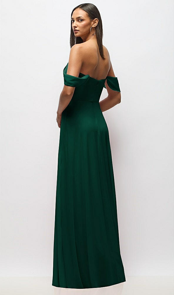 Back View - Hunter Green Chiffon Corset Maxi Dress with Removable Off-the-Shoulder Swags