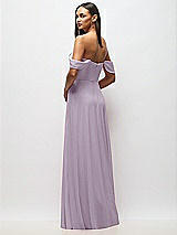 Rear View Thumbnail - Lilac Haze Chiffon Corset Maxi Dress with Removable Off-the-Shoulder Swags