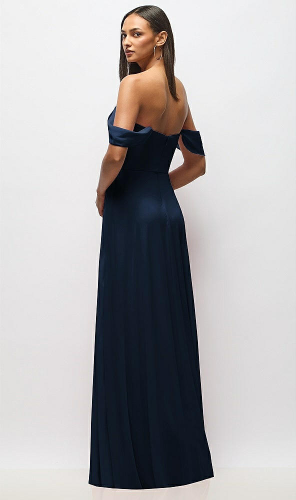 Back View - Midnight Navy Chiffon Corset Maxi Dress with Removable Off-the-Shoulder Swags