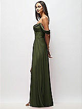 Side View Thumbnail - Olive Green Chiffon Corset Maxi Dress with Removable Off-the-Shoulder Swags