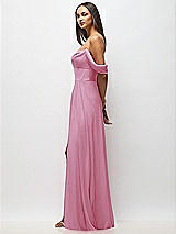Side View Thumbnail - Powder Pink Chiffon Corset Maxi Dress with Removable Off-the-Shoulder Swags