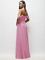 Rear View Thumbnail - Powder Pink Chiffon Corset Maxi Dress with Removable Off-the-Shoulder Swags