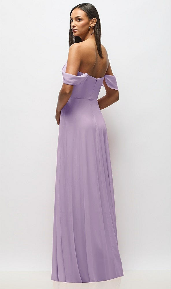 Back View - Pale Purple Chiffon Corset Maxi Dress with Removable Off-the-Shoulder Swags
