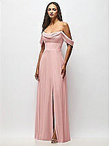 Front View Thumbnail - Rose Chiffon Corset Maxi Dress with Removable Off-the-Shoulder Swags
