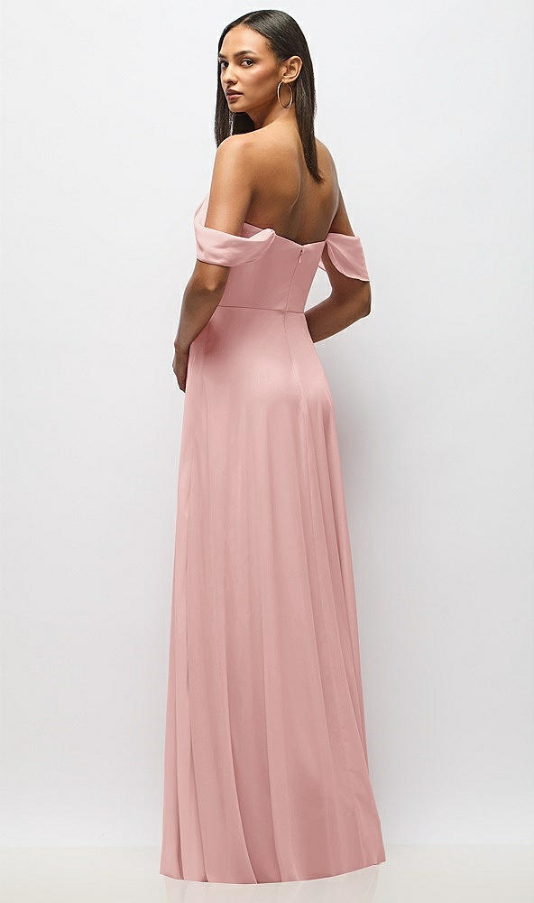 Back View - Rose Chiffon Corset Maxi Dress with Removable Off-the-Shoulder Swags