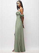 Side View Thumbnail - Sage Chiffon Corset Maxi Dress with Removable Off-the-Shoulder Swags