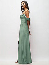 Side View Thumbnail - Seagrass Chiffon Corset Maxi Dress with Removable Off-the-Shoulder Swags
