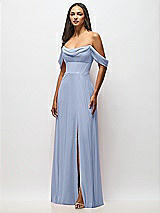 Front View Thumbnail - Sky Blue Chiffon Corset Maxi Dress with Removable Off-the-Shoulder Swags