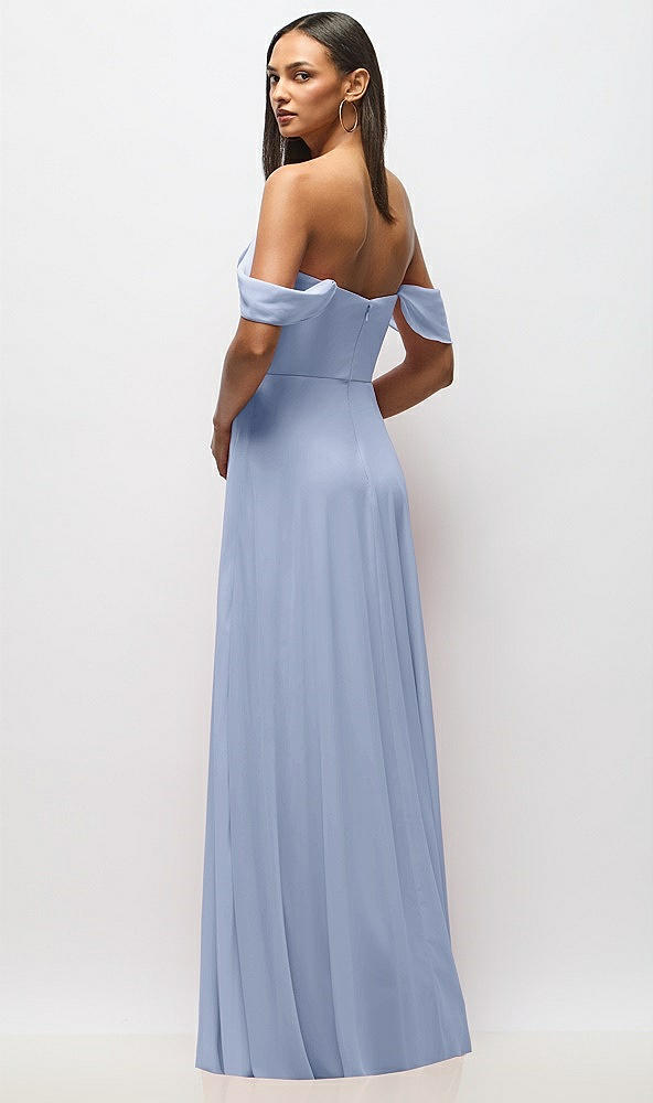 Back View - Sky Blue Chiffon Corset Maxi Dress with Removable Off-the-Shoulder Swags