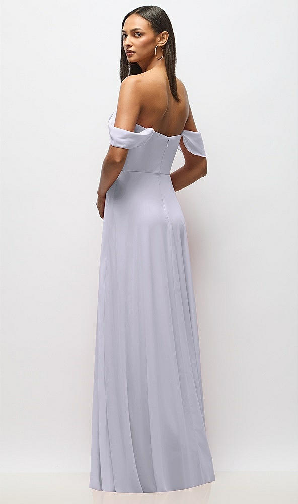 Back View - Silver Dove Chiffon Corset Maxi Dress with Removable Off-the-Shoulder Swags