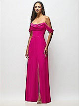Front View Thumbnail - Think Pink Chiffon Corset Maxi Dress with Removable Off-the-Shoulder Swags