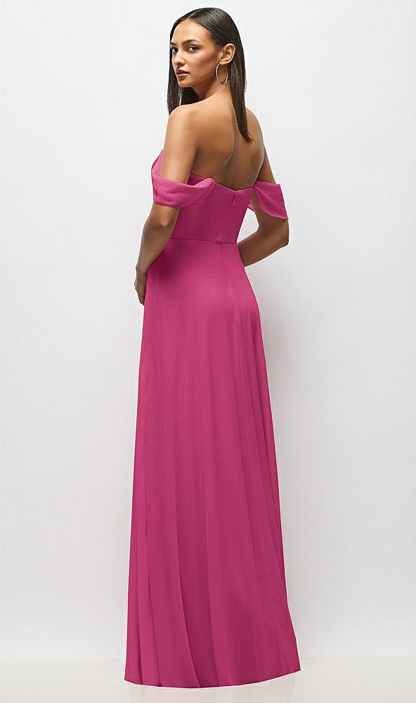 Back View - Tea Rose Chiffon Corset Maxi Dress with Removable Off-the-Shoulder Swags