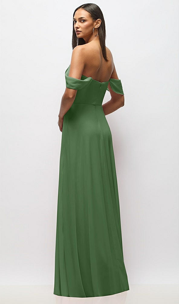 Back View - Vineyard Green Chiffon Corset Maxi Dress with Removable Off-the-Shoulder Swags