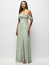 Front View Thumbnail - Vintage Primrose Sage Chiffon Corset Maxi Dress with Removable Off-the-Shoulder Swags
