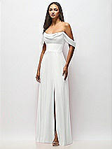 Front View Thumbnail - White Chiffon Corset Maxi Dress with Removable Off-the-Shoulder Swags