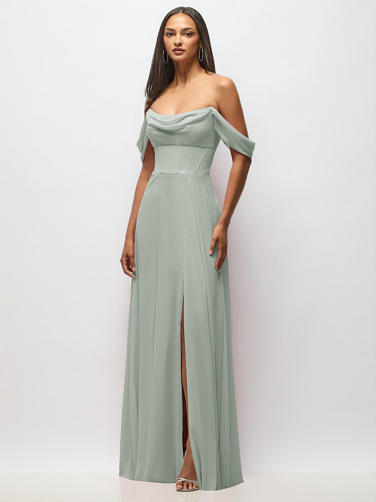 Chiffon Corset Maxi Bridesmaid Dress With Removable Off-the